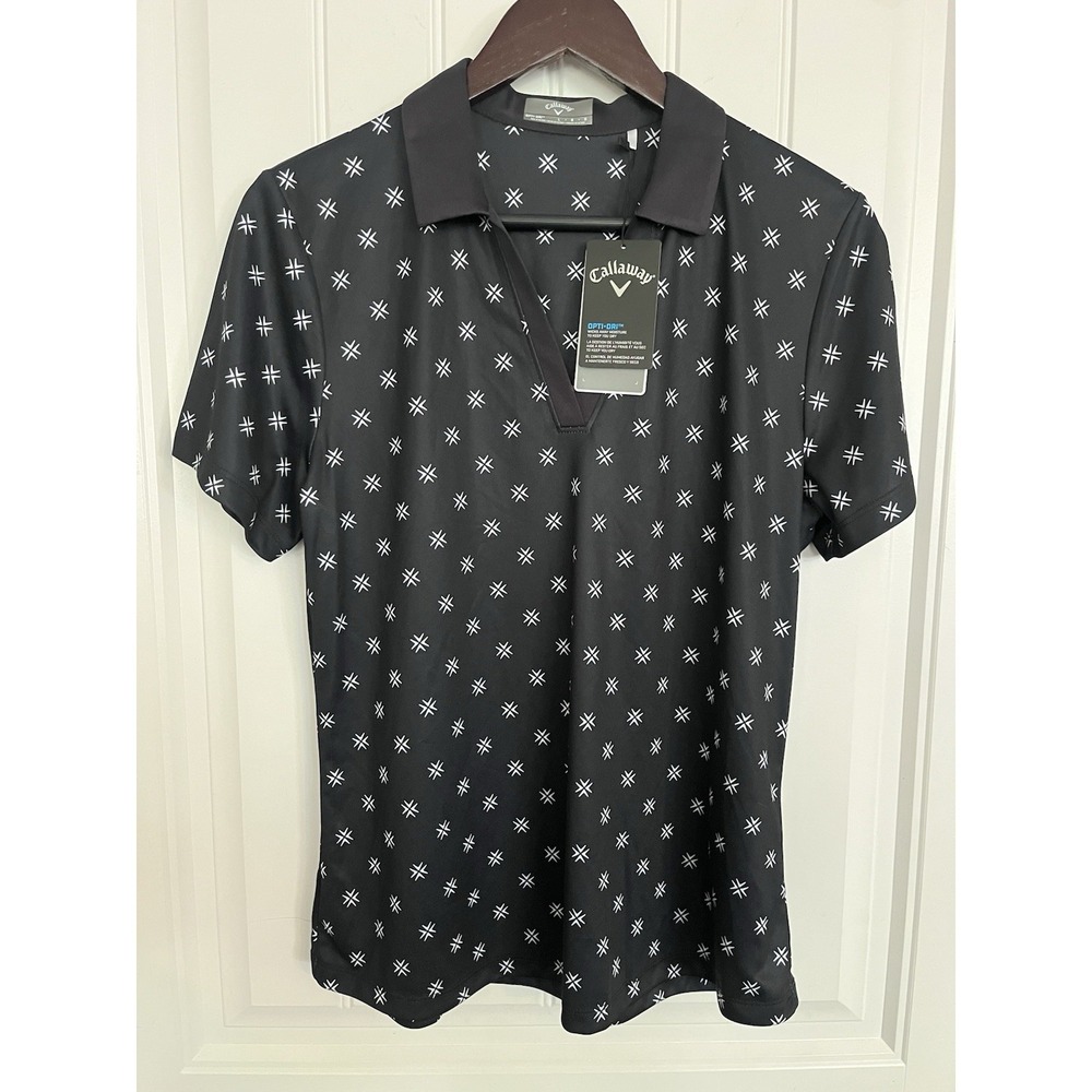Callaway Golf Polo Womens Large Black White Opti-Dri UPF 50 Short Sleeve 187